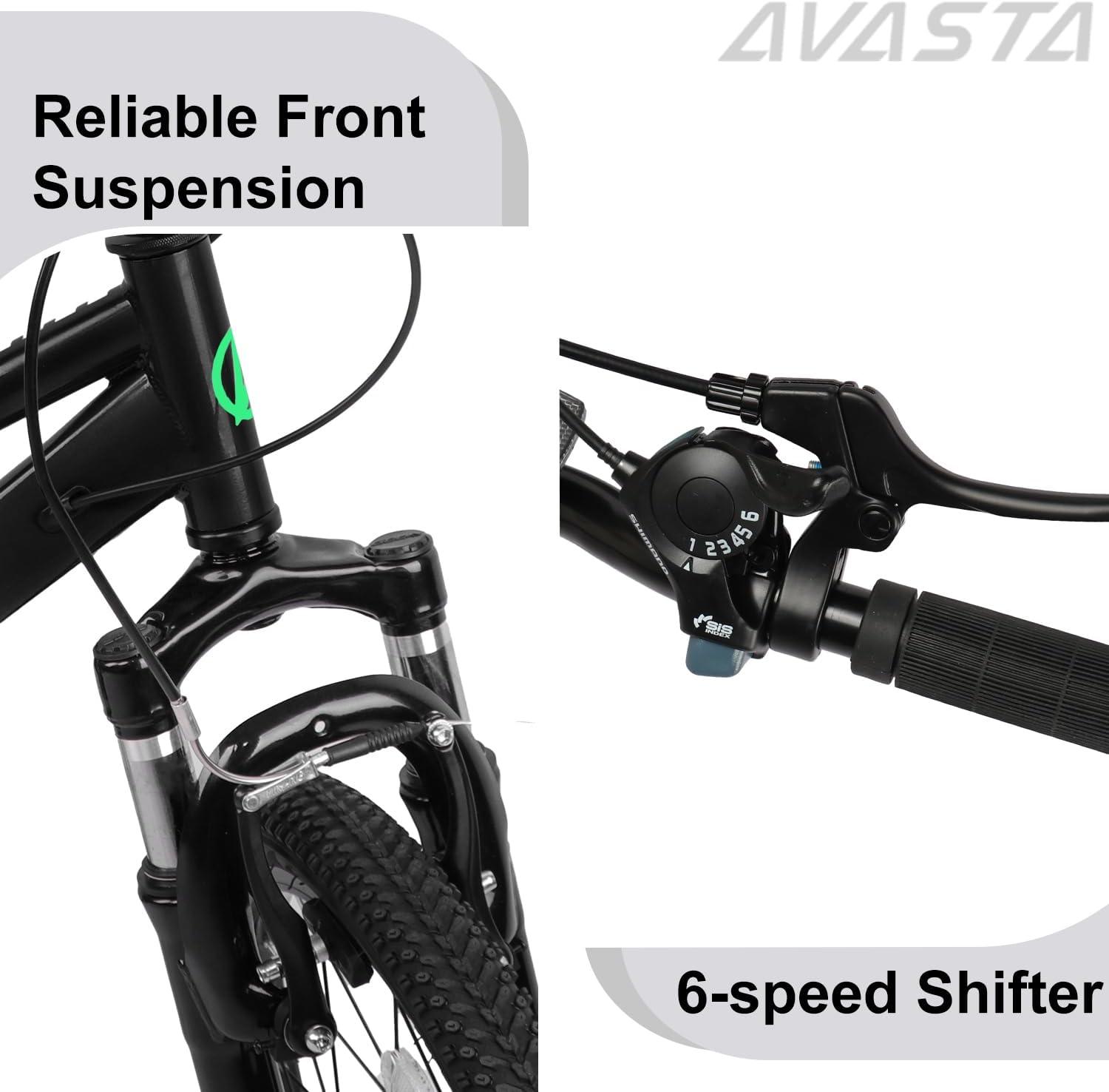 imageAVASTA 20 Big Kids Mountain Bike for Age 6 7 8 9 10 11 12 Years Old Boys Girls Teen with Suspension Fork Front amp Rear Dual Hand Brakes 6 Speeds Drivetrain Black