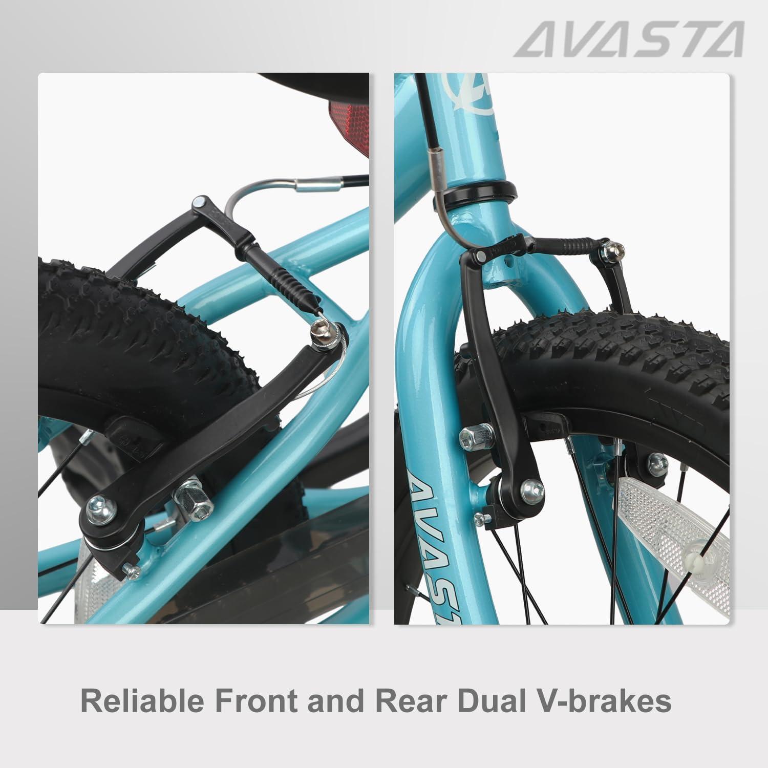 imageAVASTA Bilbo 18 20 24 Inch Kids Bike for Boys Girls 514 Years Old Retro Style High Carbon Steel Bicycle with Adjustable Handlebars and Seat Dual VBrakes Kickstand Multiple ColorsCyan