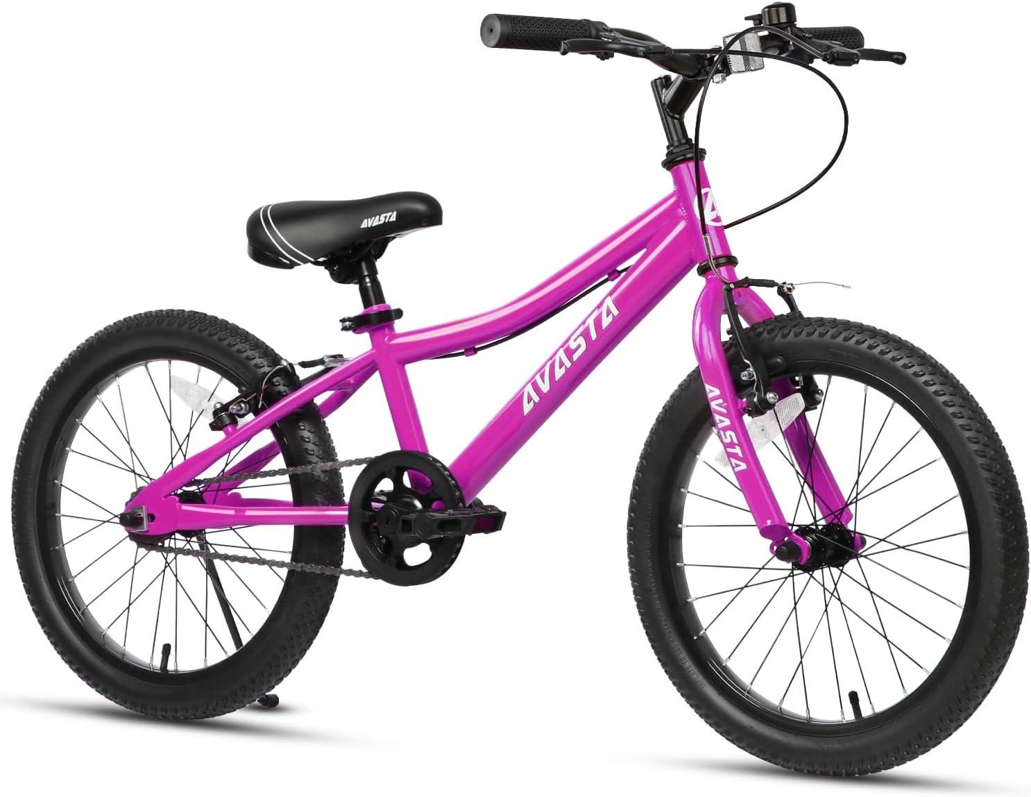 imageAVASTA Bilbo 18 20 24 Inch Kids Bike for Boys Girls 514 Years Old Retro Style High Carbon Steel Bicycle with Adjustable Handlebars and Seat Dual VBrakes Kickstand Multiple ColorsPlum Red