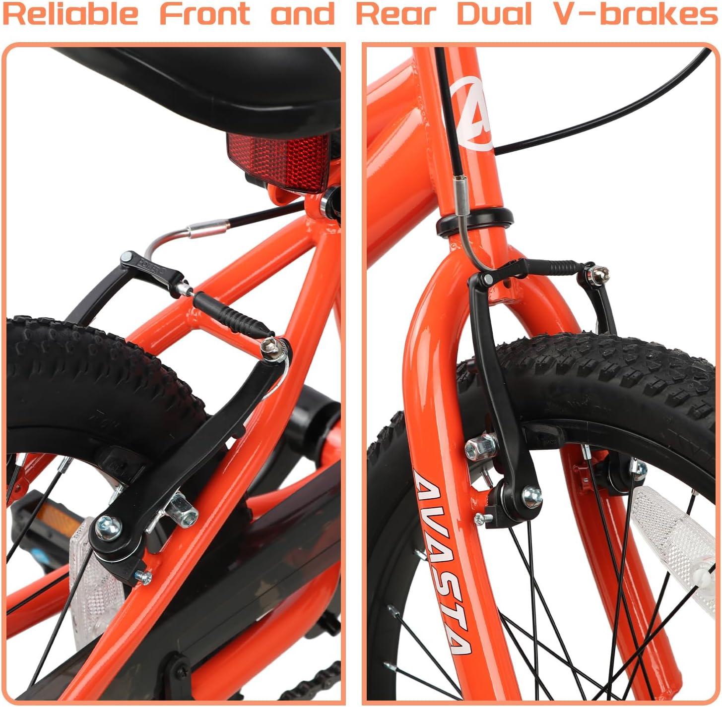 imageAVASTA Bilbo 18 20 24 Inch Kids Bike for Boys Girls 514 Years Old Retro Style High Carbon Steel Bicycle with Adjustable Handlebars and Seat Dual VBrakes Kickstand Multiple ColorsOrange