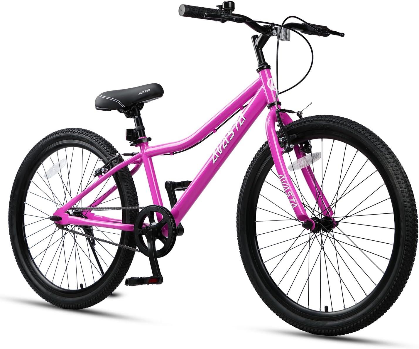 imageAVASTA Bilbo 18 20 24 Inch Kids Bike for Boys Girls 514 Years Old Retro Style High Carbon Steel Bicycle with Adjustable Handlebars and Seat Dual VBrakes Kickstand Multiple ColorsPlum Red