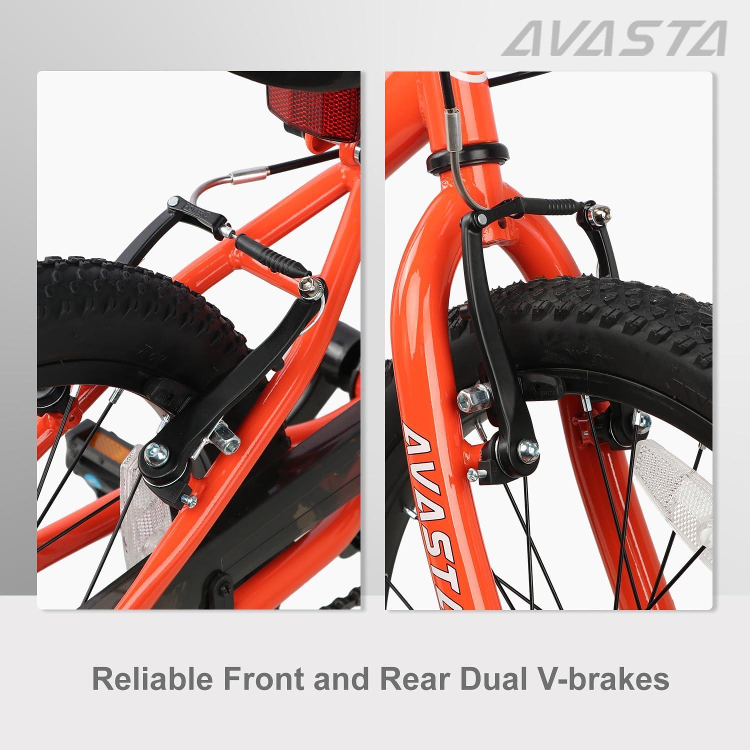 imageAVASTA Bilbo 18 20 24 Inch Kids Bike for Boys Girls 514 Years Old Retro Style High Carbon Steel Bicycle with Adjustable Handlebars and Seat Dual VBrakes Kickstand Multiple ColorsOrange