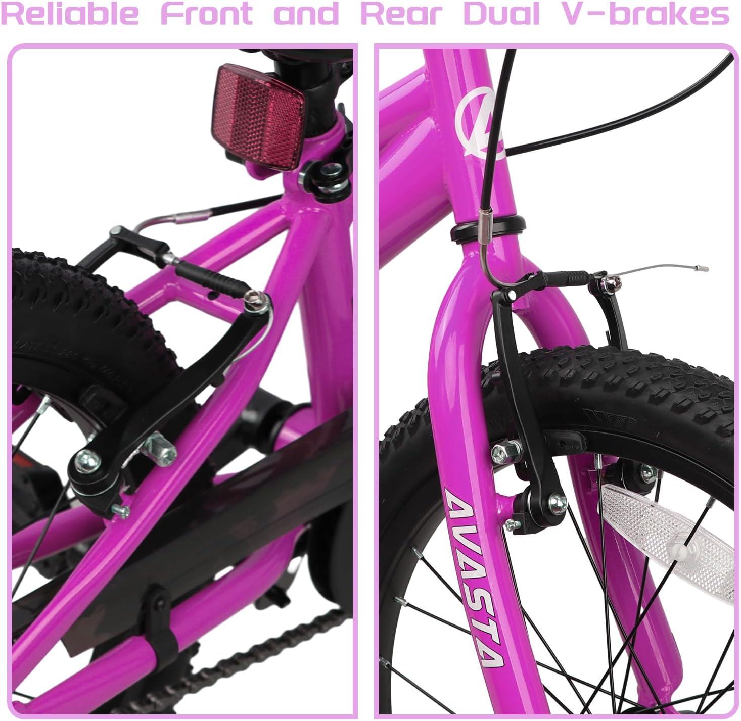 imageAVASTA Bilbo 18 20 24 Inch Kids Bike for Boys Girls 514 Years Old Retro Style High Carbon Steel Bicycle with Adjustable Handlebars and Seat Dual VBrakes Kickstand Multiple ColorsPlum Red