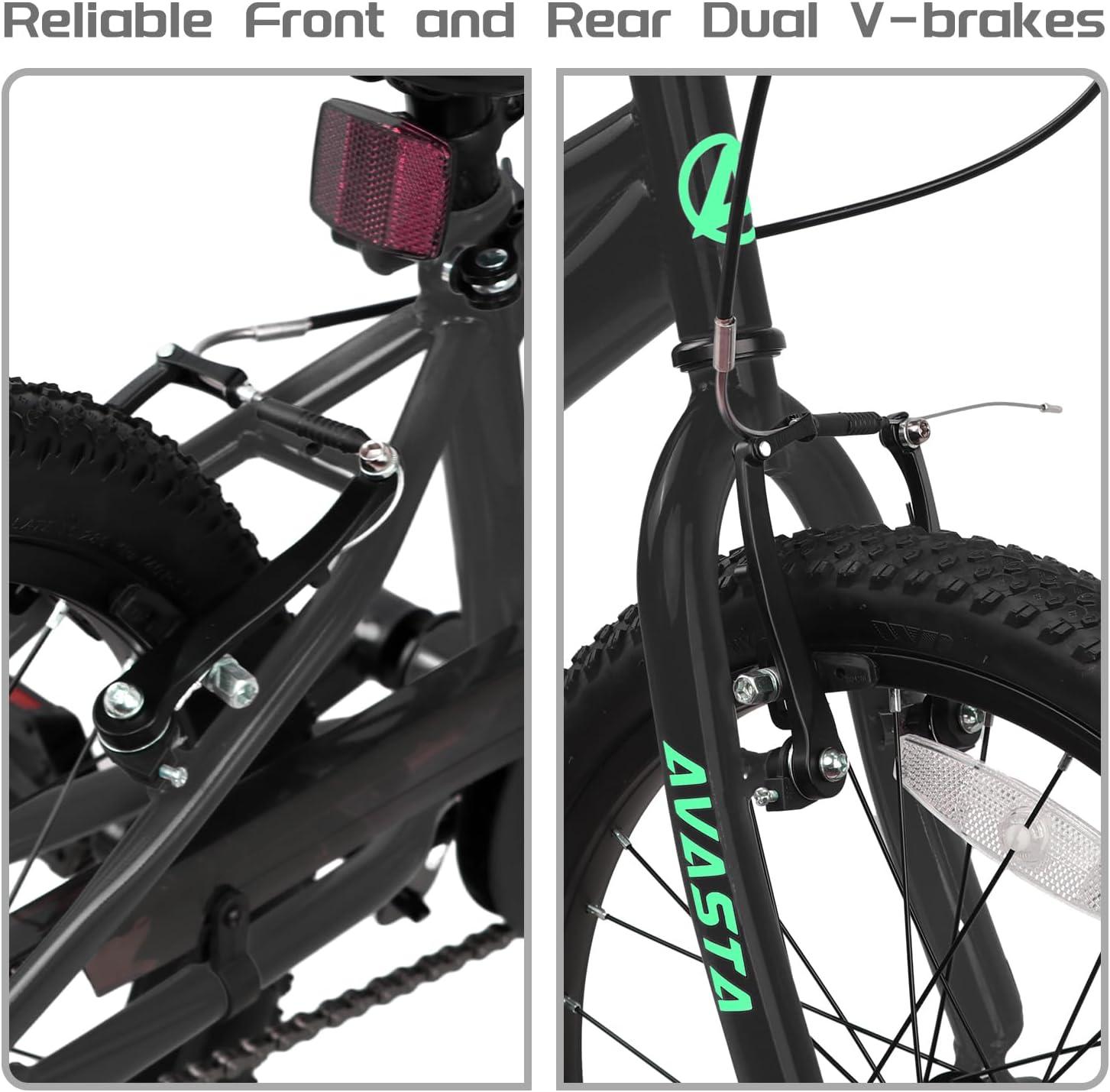 imageAVASTA Bilbo 18 20 24 Inch Kids Bike for Boys Girls 514 Years Old Retro Style High Carbon Steel Bicycle with Adjustable Handlebars and Seat Dual VBrakes Kickstand Multiple ColorsBlack