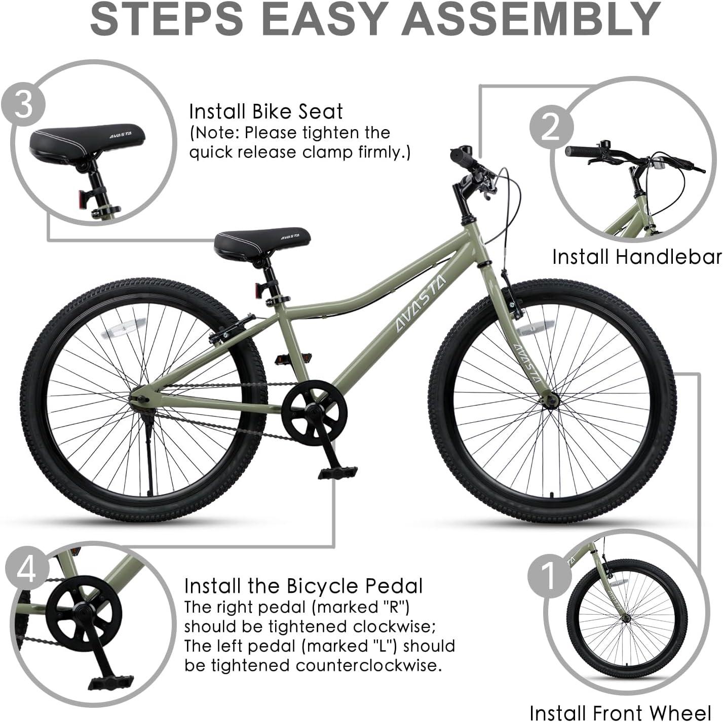 imageAVASTA Bilbo 18 20 24 Inch Kids Bike for Boys Girls 514 Years Old Retro Style High Carbon Steel Bicycle with Adjustable Handlebars and Seat Dual VBrakes Kickstand Multiple ColorsArmy Green