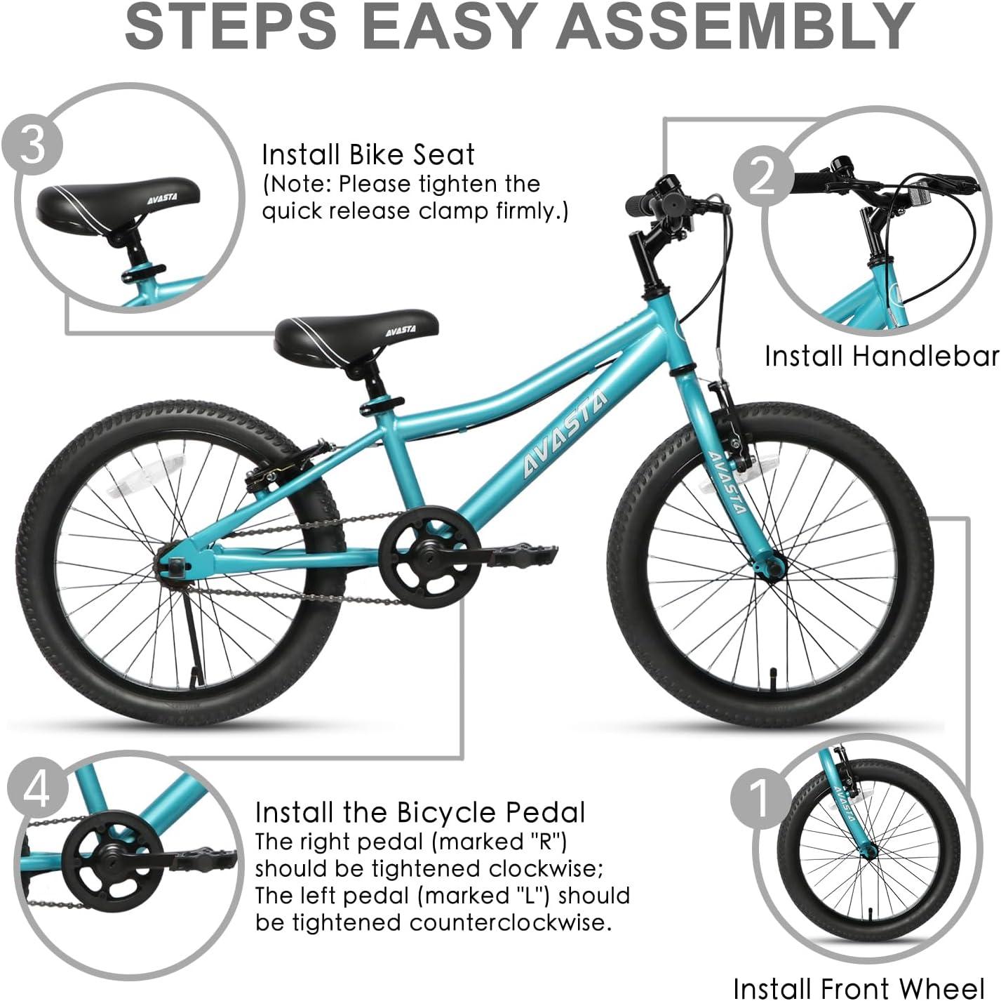 imageAVASTA Bilbo 18 20 24 Inch Kids Bike for Boys Girls 514 Years Old Retro Style High Carbon Steel Bicycle with Adjustable Handlebars and Seat Dual VBrakes Kickstand Multiple ColorsCyan