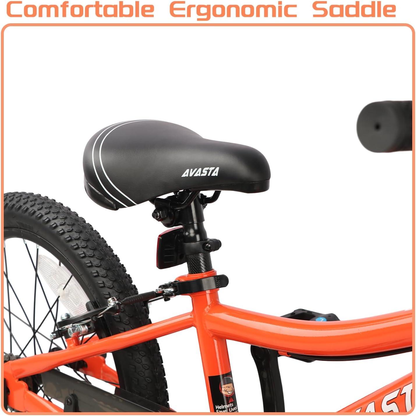 imageAVASTA Bilbo 18 20 24 Inch Kids Bike for Boys Girls 514 Years Old Retro Style High Carbon Steel Bicycle with Adjustable Handlebars and Seat Dual VBrakes Kickstand Multiple ColorsOrange