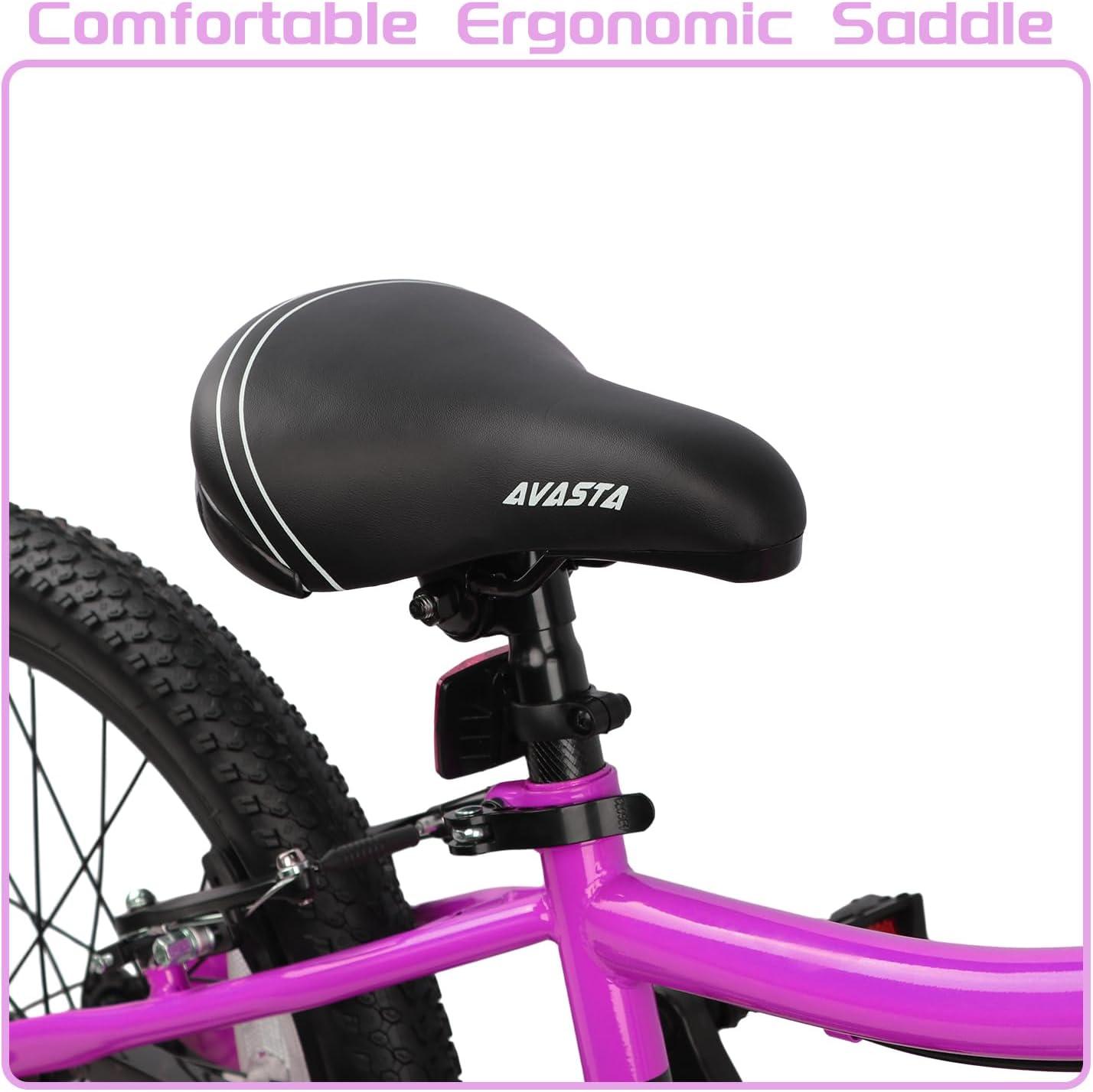imageAVASTA Bilbo 18 20 24 Inch Kids Bike for Boys Girls 514 Years Old Retro Style High Carbon Steel Bicycle with Adjustable Handlebars and Seat Dual VBrakes Kickstand Multiple ColorsPlum Red