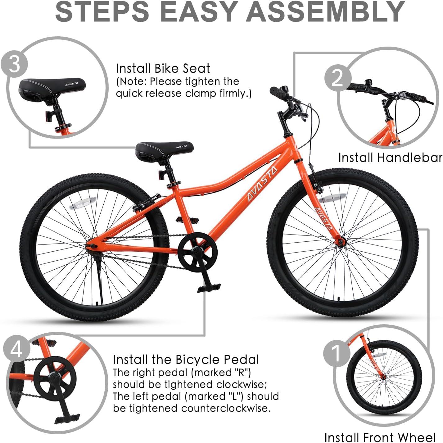 imageAVASTA Bilbo 18 20 24 Inch Kids Bike for Boys Girls 514 Years Old Retro Style High Carbon Steel Bicycle with Adjustable Handlebars and Seat Dual VBrakes Kickstand Multiple ColorsOrange