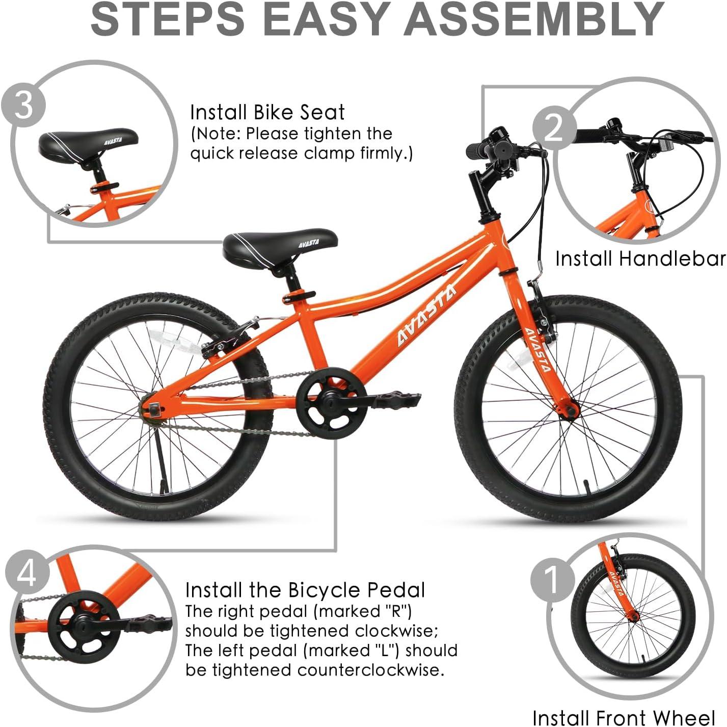 imageAVASTA Bilbo 18 20 24 Inch Kids Bike for Boys Girls 514 Years Old Retro Style High Carbon Steel Bicycle with Adjustable Handlebars and Seat Dual VBrakes Kickstand Multiple ColorsOrange