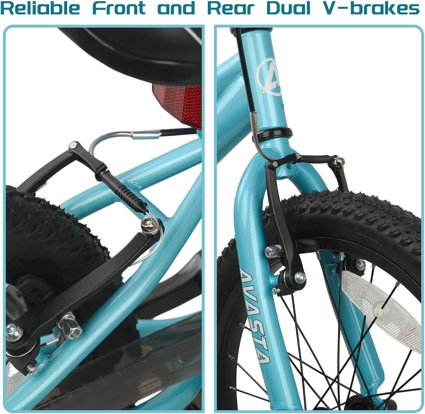 imageAVASTA Bilbo 18 20 24 Inch Kids Bike for Boys Girls 514 Years Old Retro Style High Carbon Steel Bicycle with Adjustable Handlebars and Seat Dual VBrakes Kickstand Multiple ColorsCyan