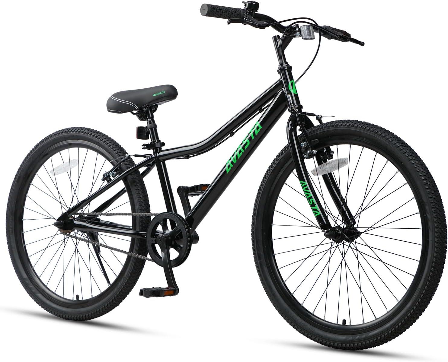 imageAVASTA Bilbo 18 20 24 Inch Kids Bike for Boys Girls 514 Years Old Retro Style High Carbon Steel Bicycle with Adjustable Handlebars and Seat Dual VBrakes Kickstand Multiple ColorsBlack