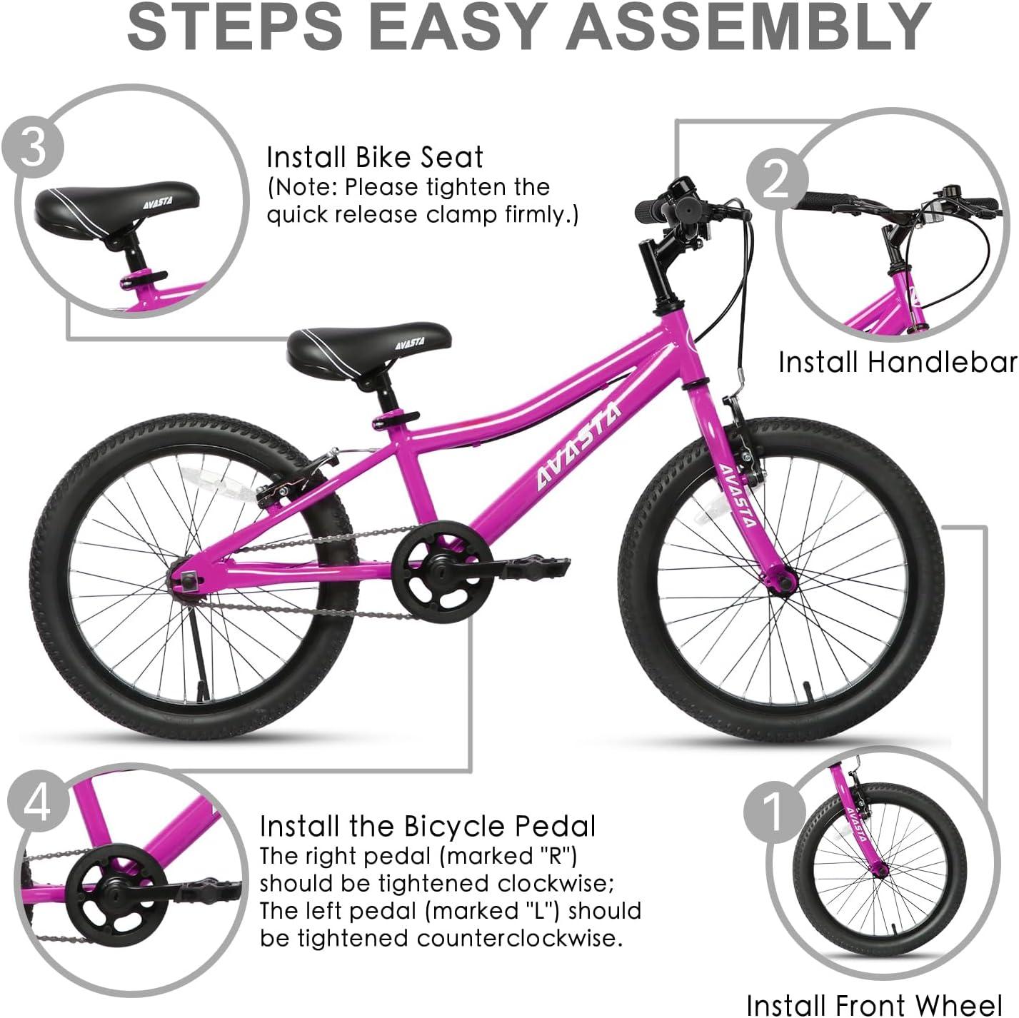imageAVASTA Bilbo 18 20 24 Inch Kids Bike for Boys Girls 514 Years Old Retro Style High Carbon Steel Bicycle with Adjustable Handlebars and Seat Dual VBrakes Kickstand Multiple ColorsPlum Red