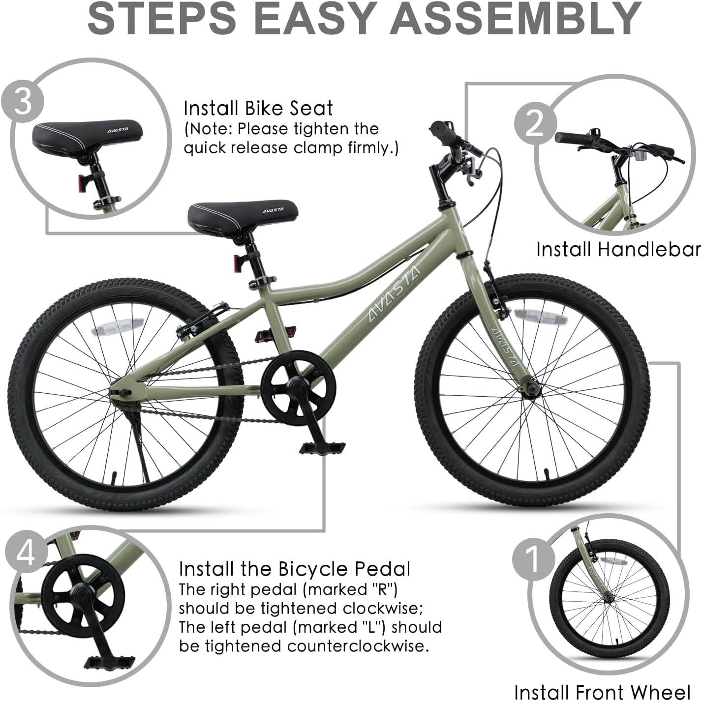 imageAVASTA Bilbo 18 20 24 Inch Kids Bike for Boys Girls 514 Years Old Retro Style High Carbon Steel Bicycle with Adjustable Handlebars and Seat Dual VBrakes Kickstand Multiple ColorsArmy Green