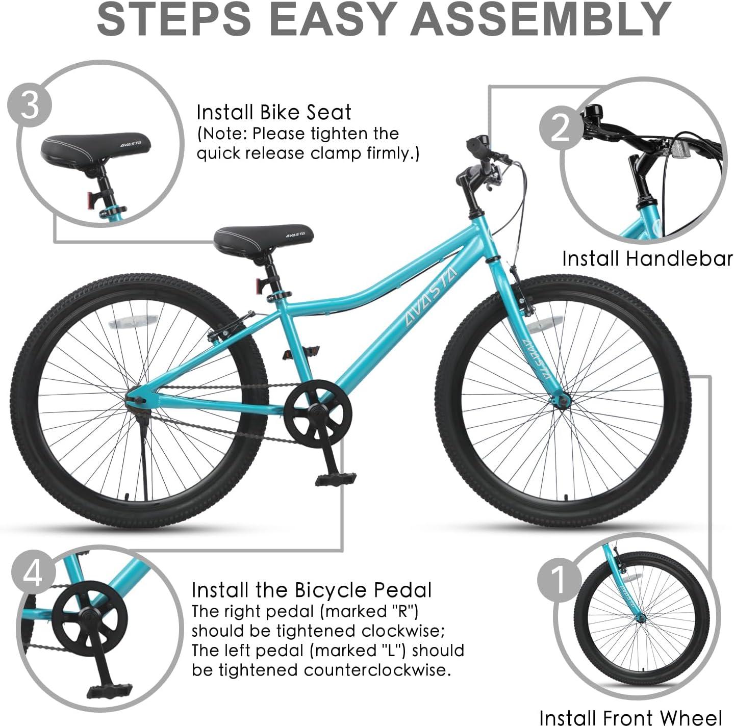 imageAVASTA Bilbo 18 20 24 Inch Kids Bike for Boys Girls 514 Years Old Retro Style High Carbon Steel Bicycle with Adjustable Handlebars and Seat Dual VBrakes Kickstand Multiple ColorsCyan