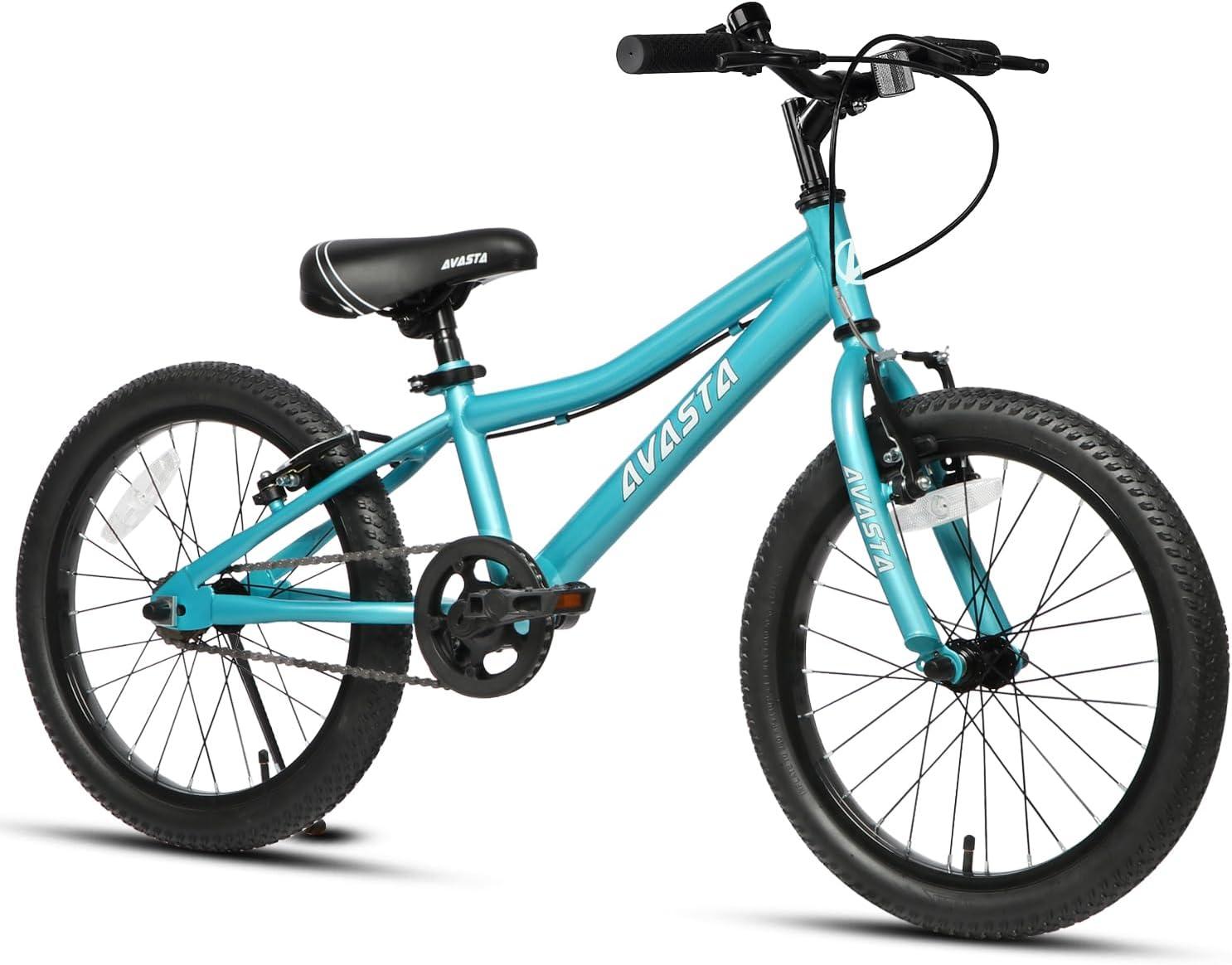 imageAVASTA Bilbo 18 20 24 Inch Kids Bike for Boys Girls 514 Years Old Retro Style High Carbon Steel Bicycle with Adjustable Handlebars and Seat Dual VBrakes Kickstand Multiple ColorsCyan