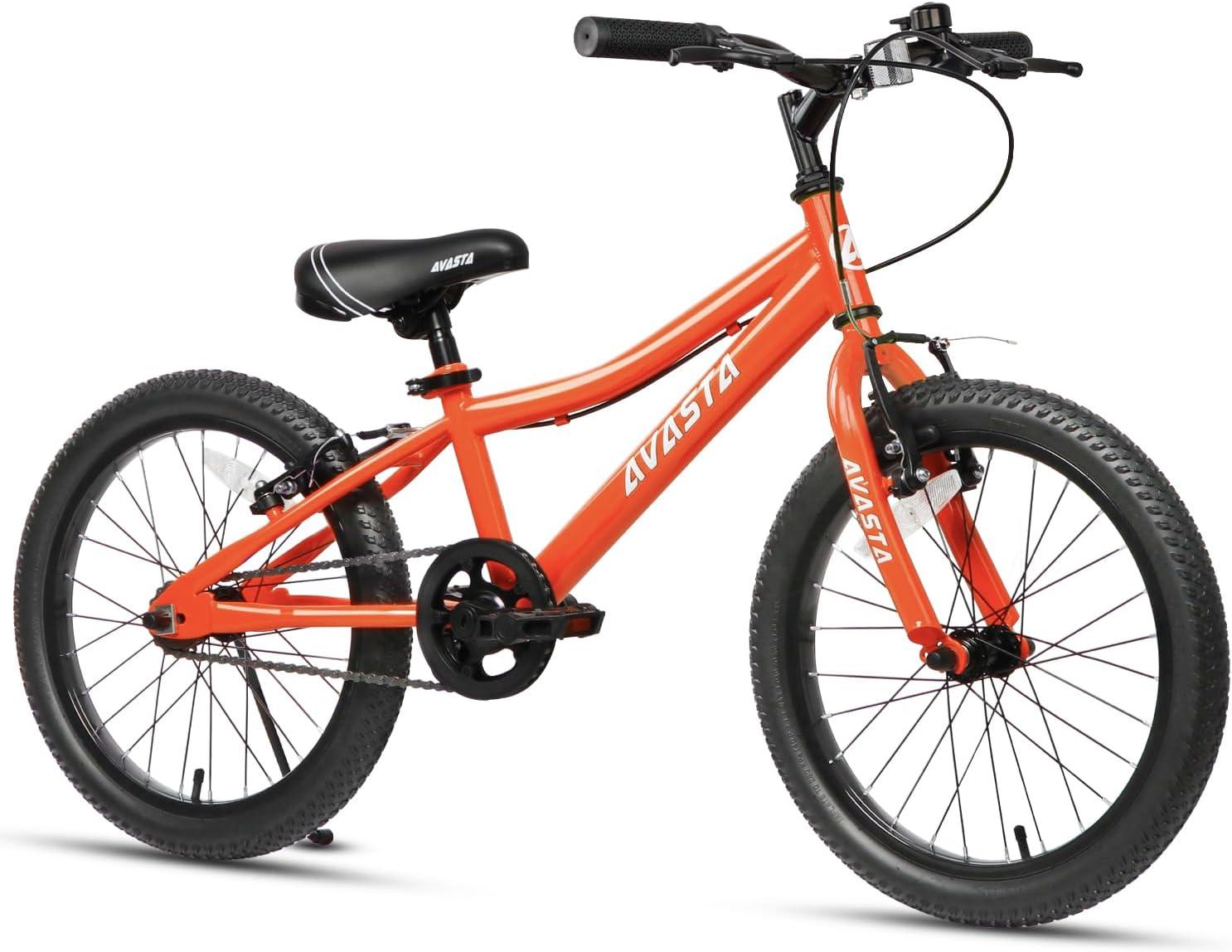 imageAVASTA Bilbo 18 20 24 Inch Kids Bike for Boys Girls 514 Years Old Retro Style High Carbon Steel Bicycle with Adjustable Handlebars and Seat Dual VBrakes Kickstand Multiple ColorsOrange