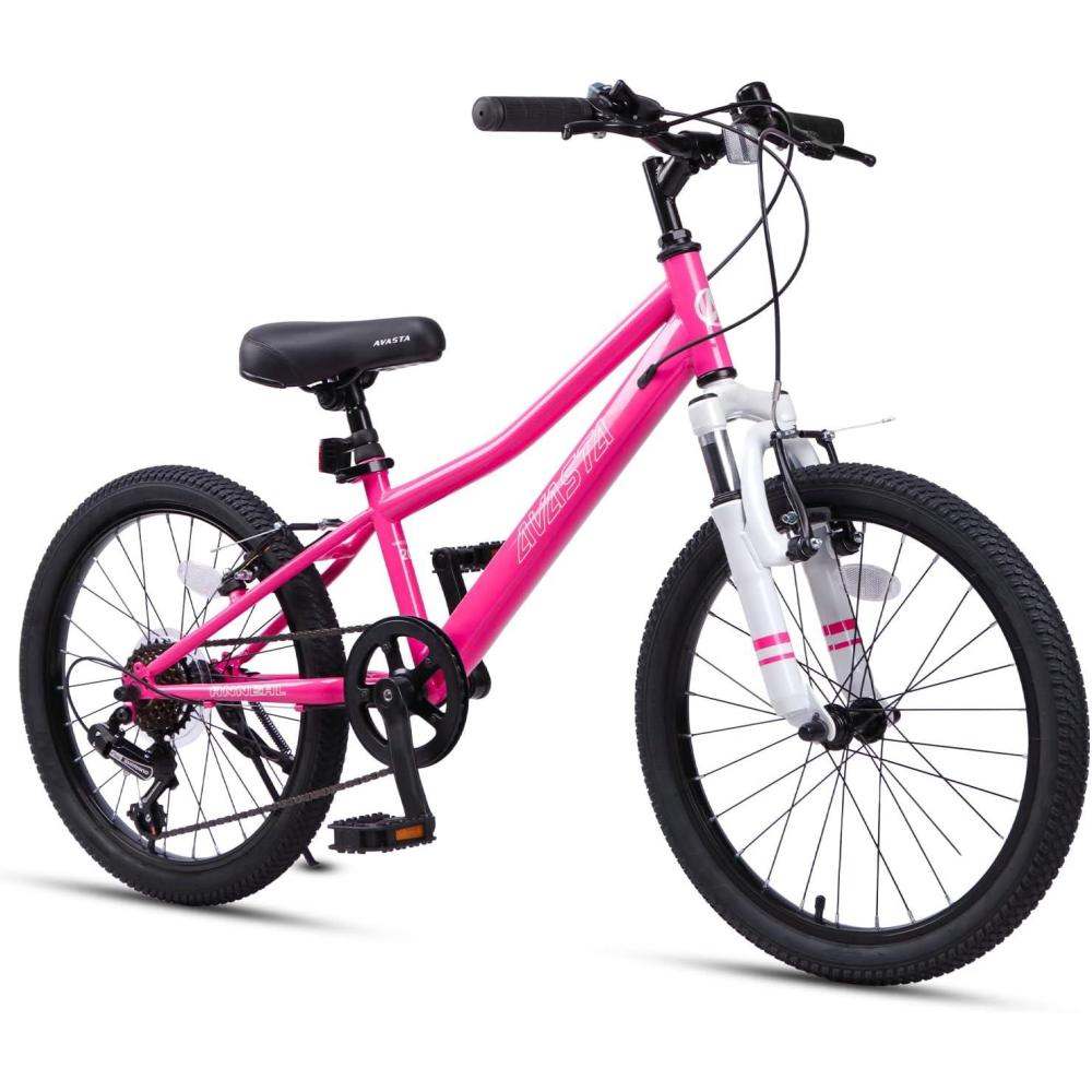 imageAVASTA 20 Big Kids Mountain Bike for Age 6 7 8 9 10 11 12 Years Old Boys Girls Teen with Suspension Fork Front amp Rear Dual Hand Brakes 6 Speeds Drivetrain Pink