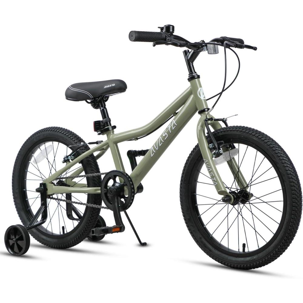 imageAVASTA Bilbo 18 20 24 Inch Kids Bike for Boys Girls 514 Years Old Retro Style High Carbon Steel Bicycle with Adjustable Handlebars and Seat Dual VBrakes Kickstand Multiple ColorsArmy Green