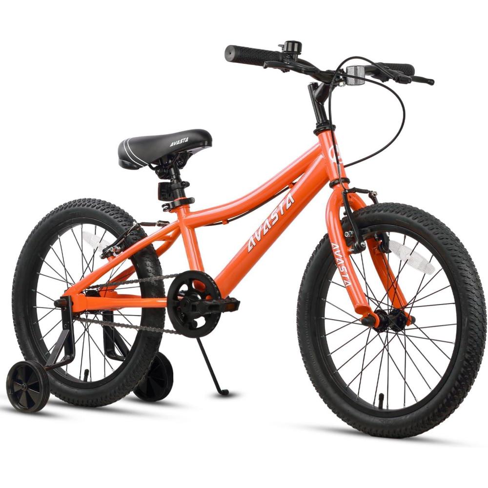 imageAVASTA Bilbo 18 20 24 Inch Kids Bike for Boys Girls 514 Years Old Retro Style High Carbon Steel Bicycle with Adjustable Handlebars and Seat Dual VBrakes Kickstand Multiple ColorsOrange