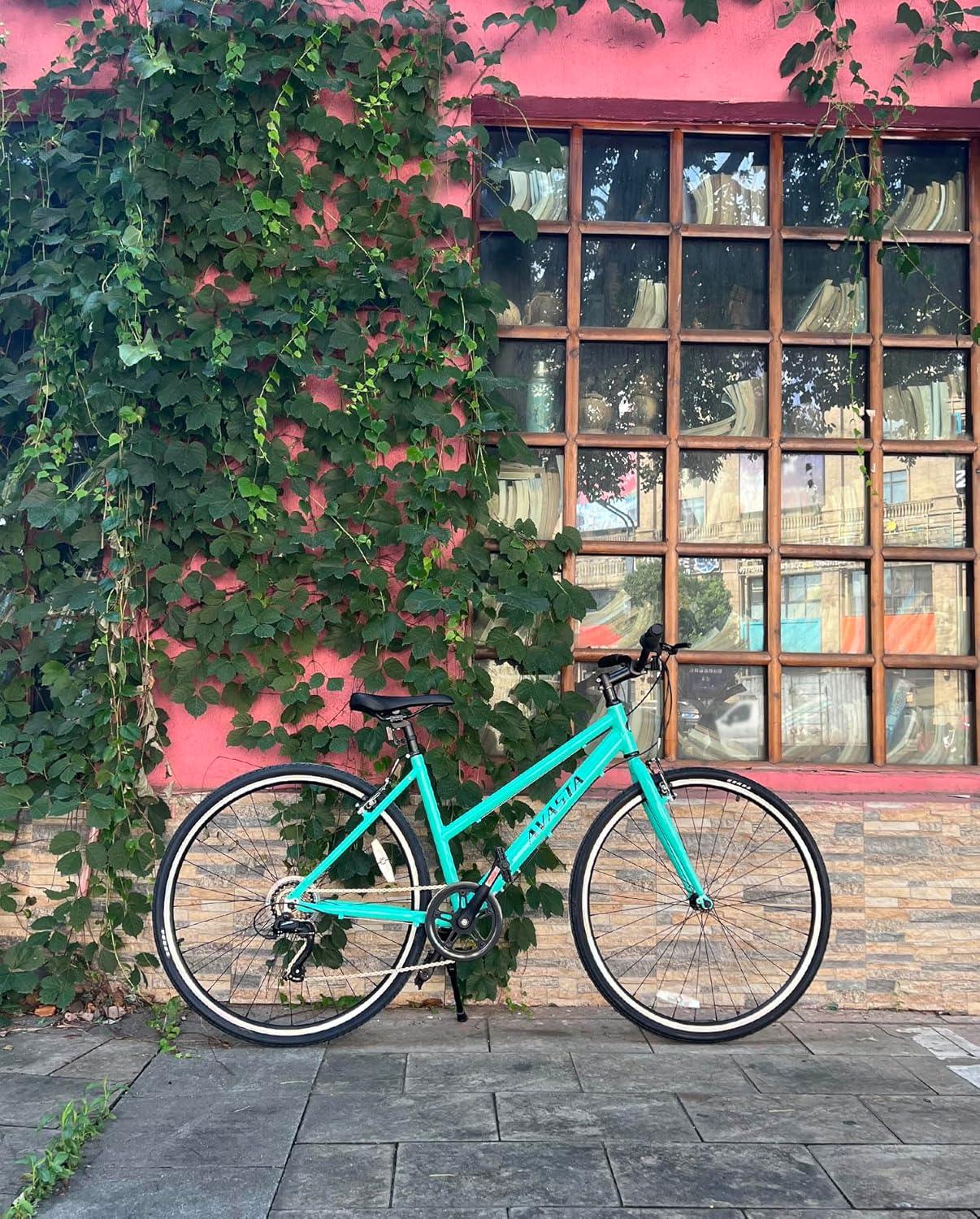 imageAVASTA Populus 700C Road Bike for Women with Kickstand 15 17 Inch Lightweight Step Through Aluminum Alloy Frame 7Speed Drivetrain Multiple ColorsMint Green