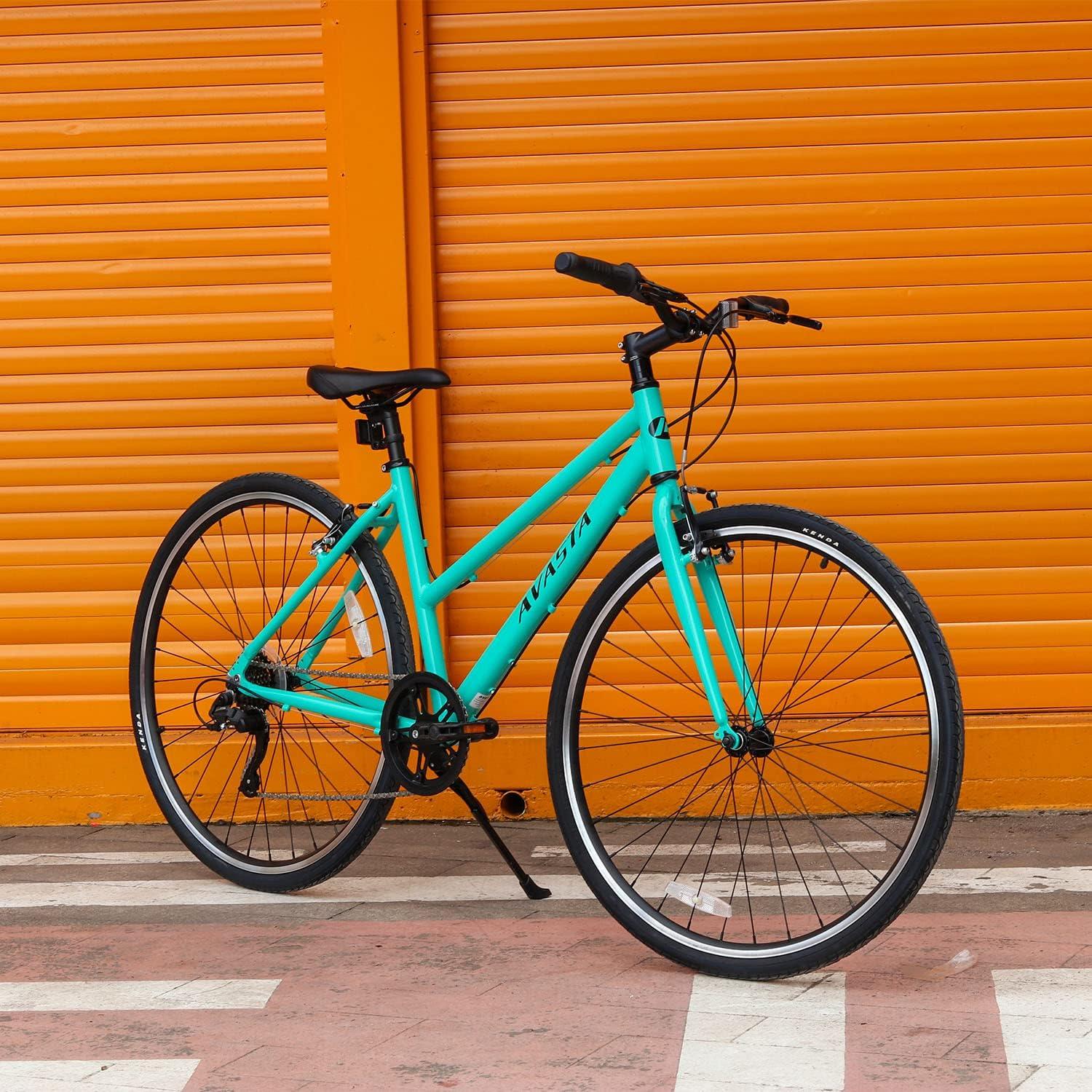 imageAVASTA Populus 700C Road Bike for Women with Kickstand 15 17 Inch Lightweight Step Through Aluminum Alloy Frame 7Speed Drivetrain Multiple ColorsMint Green