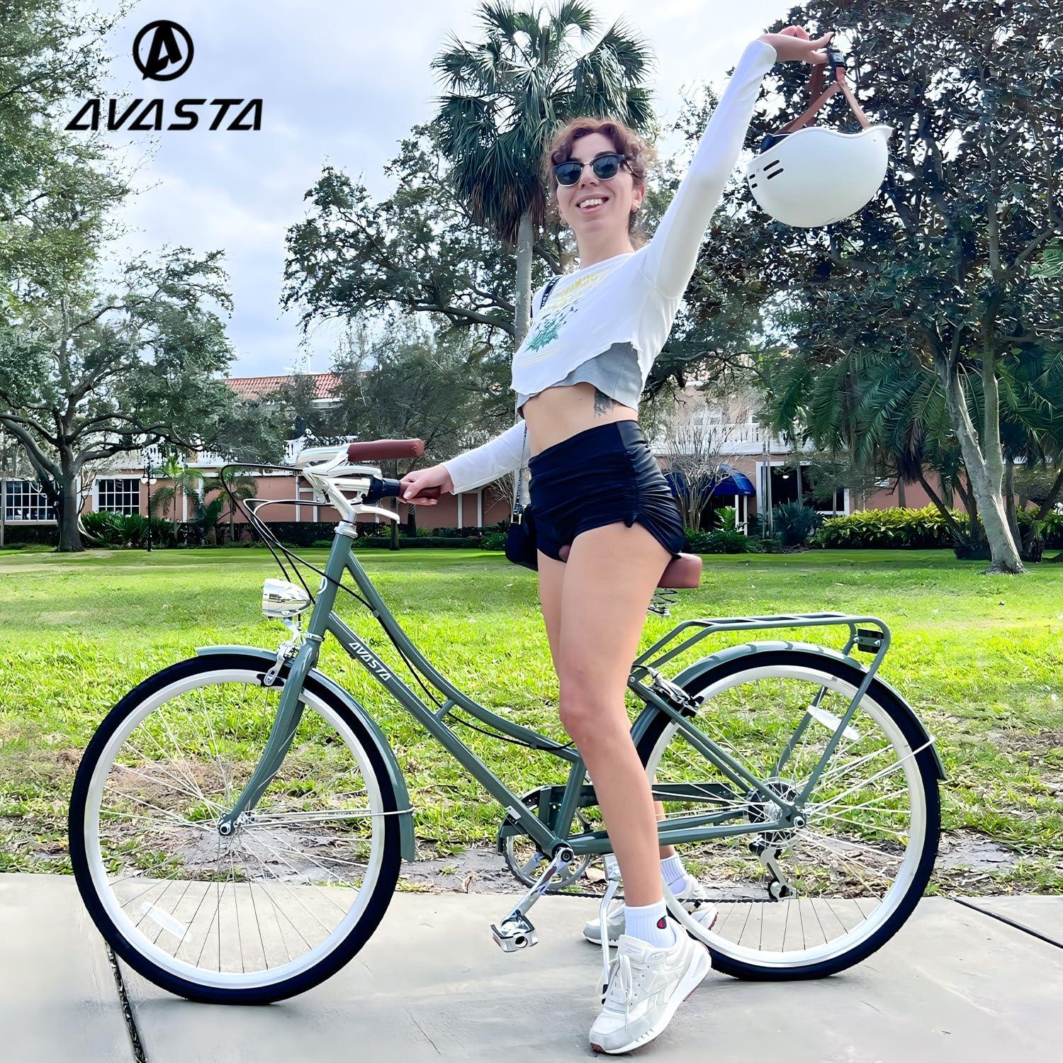 imageAVASTA Vela Hybrid Bike for Adult Women Female Lightweight Step Through 26 Inch High Tensile Steel Frame City Commuter Comfort Lady Bicycle 6Speed Multiple ColorsBlack