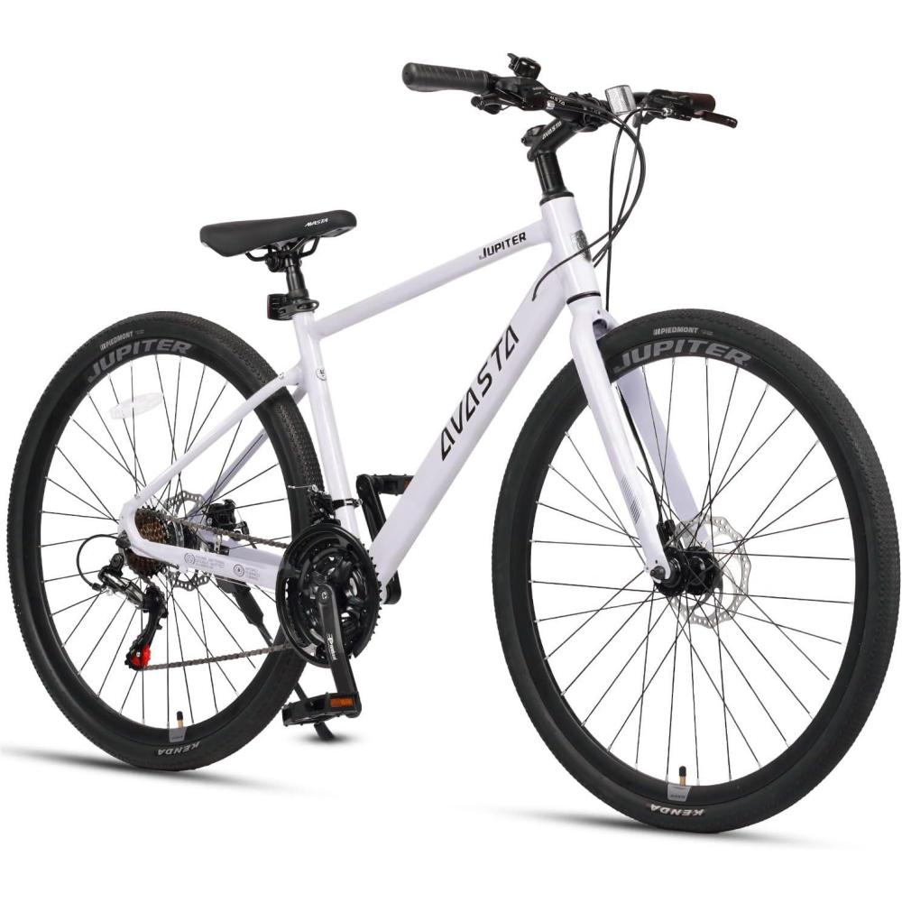 imageAVASTA Jupiter 700C Road Adult StepOver Hybrid Cycling Bike Bicycle Aluminum Frame 21Speed Dual Disc Brakes Multpile Colors for Men Woman Male FemaleStarlight Pink