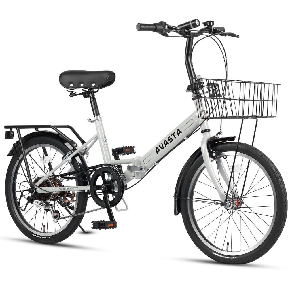 imageAVASTA Quartet 20 24 Inch Folding Bike with 7Speed Dual CBrake Fender Rear Rack and Bicycle Basket Mutiple ColorsGray