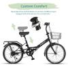 AVASTA Quartet 20 24 Inch Folding Bike with 7-Speed, Dual C-Brake, Fender, Rear Rack and Bicycle Basket, Mutiple Colors(Black)