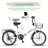 AVASTA Quartet 20 24 Inch Folding Bike with 7-Speed, Dual C-Brake, Fender, Rear Rack and Bicycle Basket, Mutiple Colors(White)
