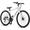 AVASTA Jupiter 700C Road Adult Step-Over Hybrid Cycling Bike Bicycle, Aluminum Frame, 21-Speed, Dual Disc Brakes, Multpile Colors for Men Woman Male Female(Starlight Pink)
