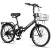 AVASTA Quartet 20 24 Inch Folding Bike with 7-Speed, Dual C-Brake, Fender, Rear Rack and Bicycle Basket, Mutiple Colors(Black)