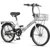 AVASTA Quartet 20 24 Inch Folding Bike with 7-Speed, Dual C-Brake, Fender, Rear Rack and Bicycle Basket, Mutiple Colors(Gray)