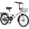AVASTA Quartet 20 24 Inch Folding Bike with 7-Speed, Dual C-Brake, Fender, Rear Rack and Bicycle Basket, Mutiple Colors(White)