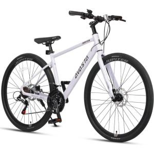 AVASTA Jupiter 700C Road Adult Step-Over Hybrid Cycling Bike Bicycle, Aluminum Frame, 21-Speed, Dual Disc Brakes, Multpile Colors for Men Woman Male Female(Starlight Pink)
