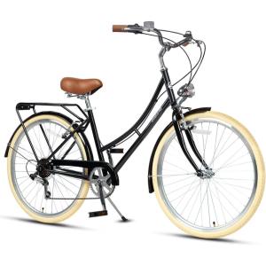 AVASTA Vela Hybrid Bike for Adult Women Female Lightweight Step Through 26 Inch High Tensile Steel Frame City Commuter Comfort Lady Bicycle, 6-Speed, Multiple Colors(Black)