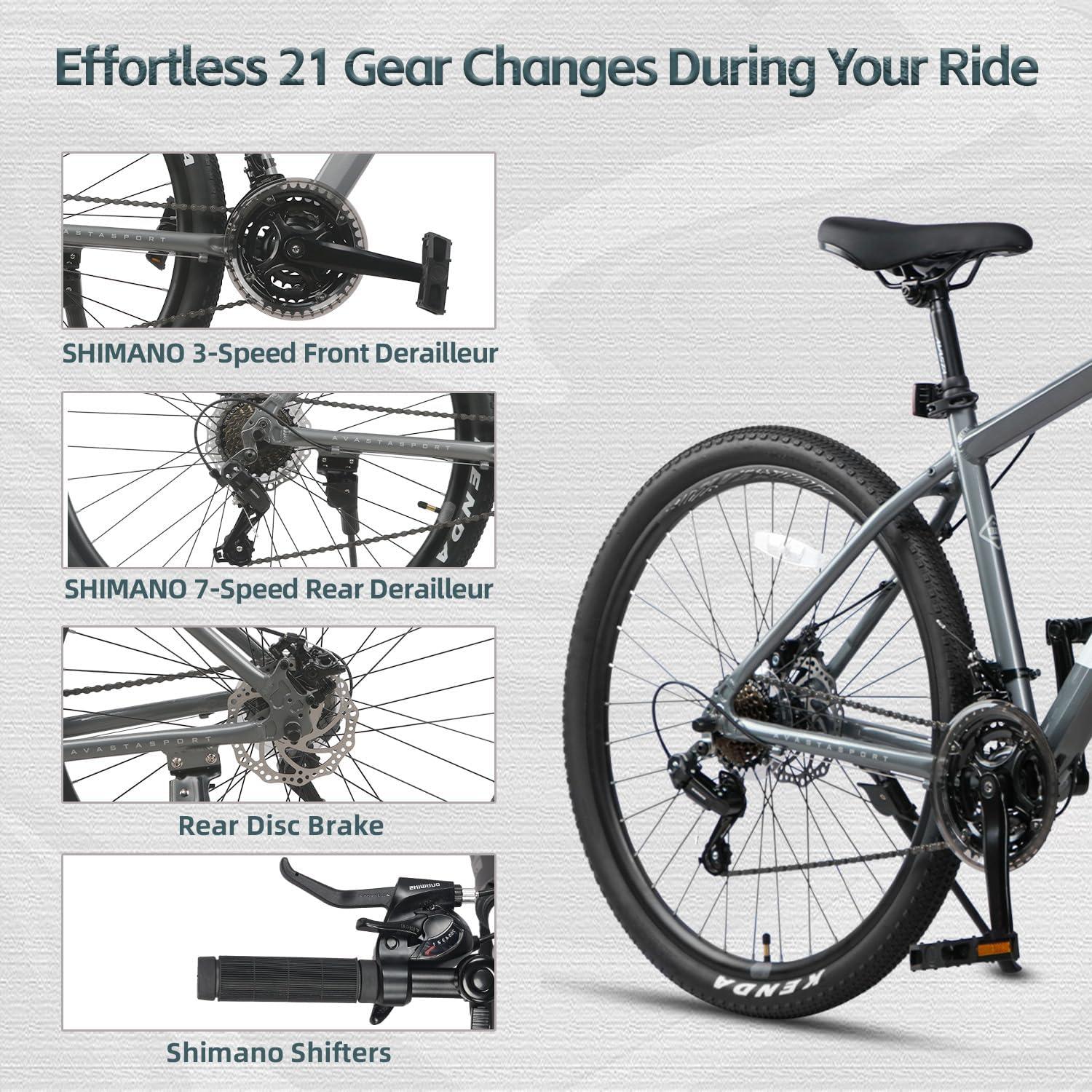 imageAVASTA Earth 26 275 inch Mountain Bike with 21Speed Aluminum Frame Dual Disc Brake Comfortable Saddle Multiple ColorsGolden