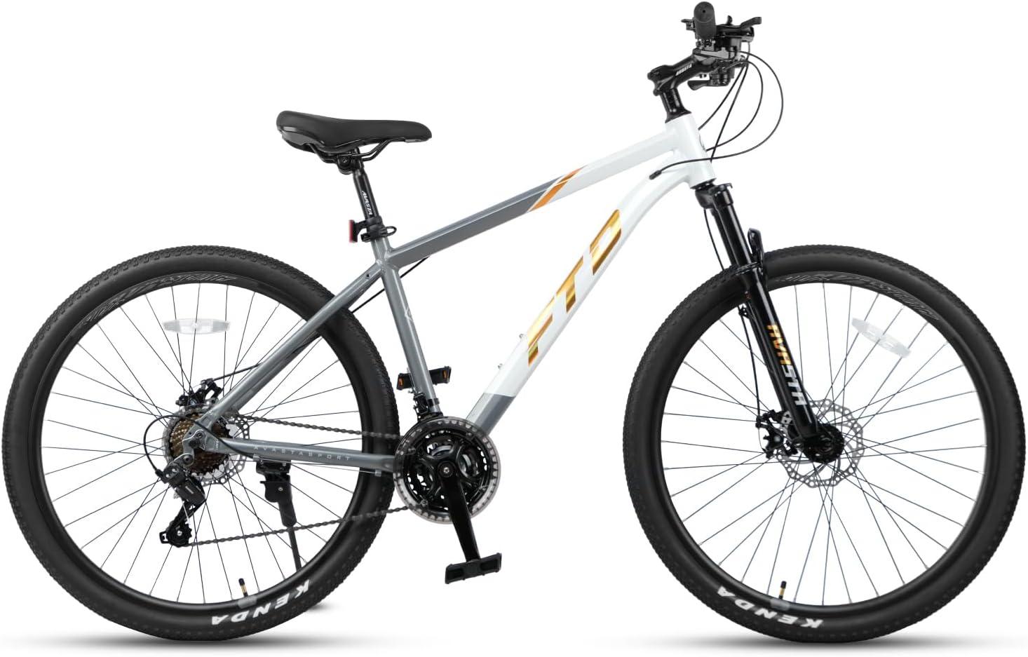 imageAVASTA Earth 26 275 inch Mountain Bike with 21Speed Aluminum Frame Dual Disc Brake Comfortable Saddle Multiple ColorsGolden