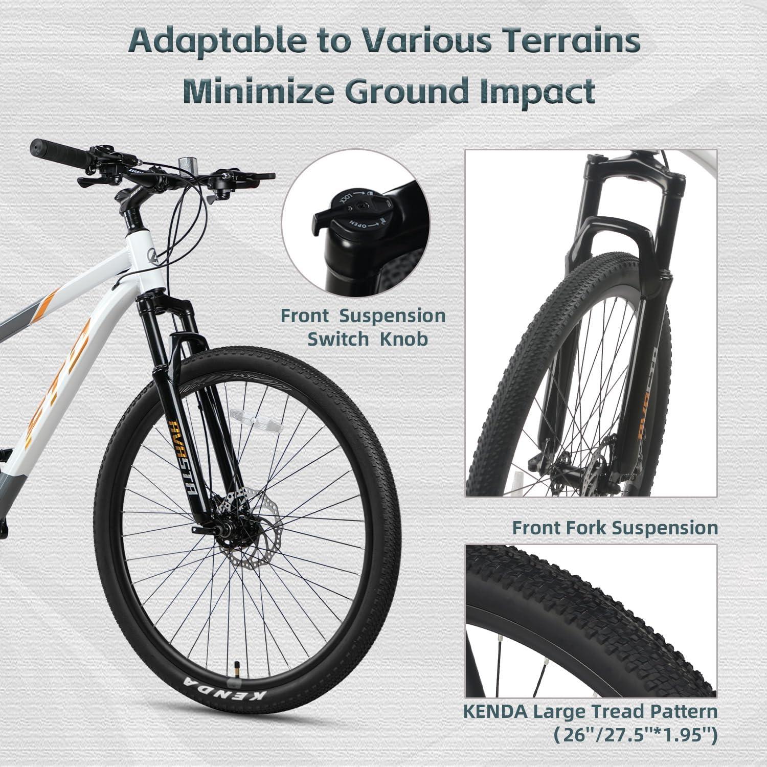 imageAVASTA Earth 26 275 inch Mountain Bike with 21Speed Aluminum Frame Dual Disc Brake Comfortable Saddle Multiple ColorsGolden