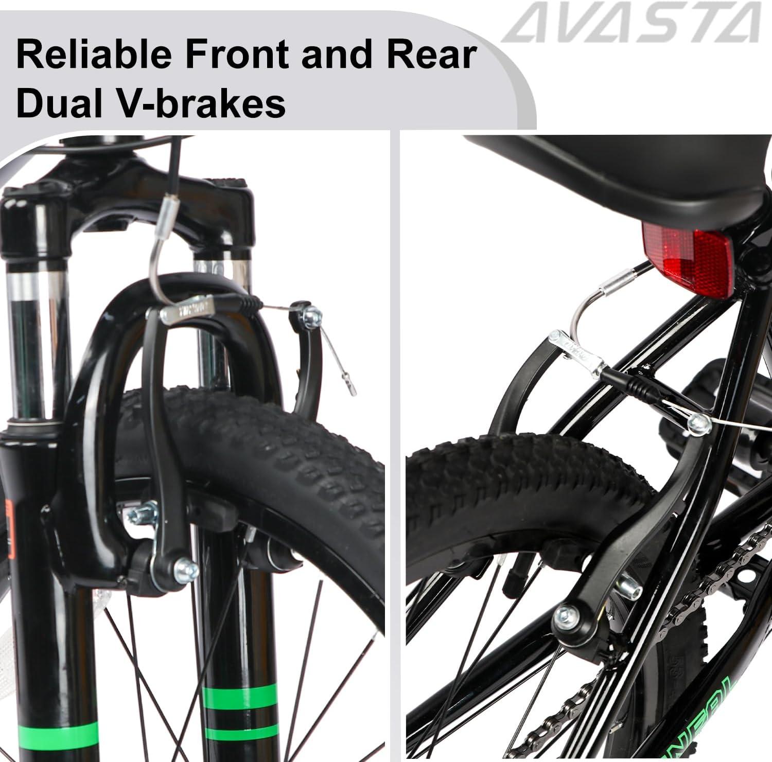 imageAVASTA Govet 20 Kids Mountain Bike for 612 Years Old Boys Girls with Suspension Fork 6 Speeds Drivetrain Multiple ColorsBlack