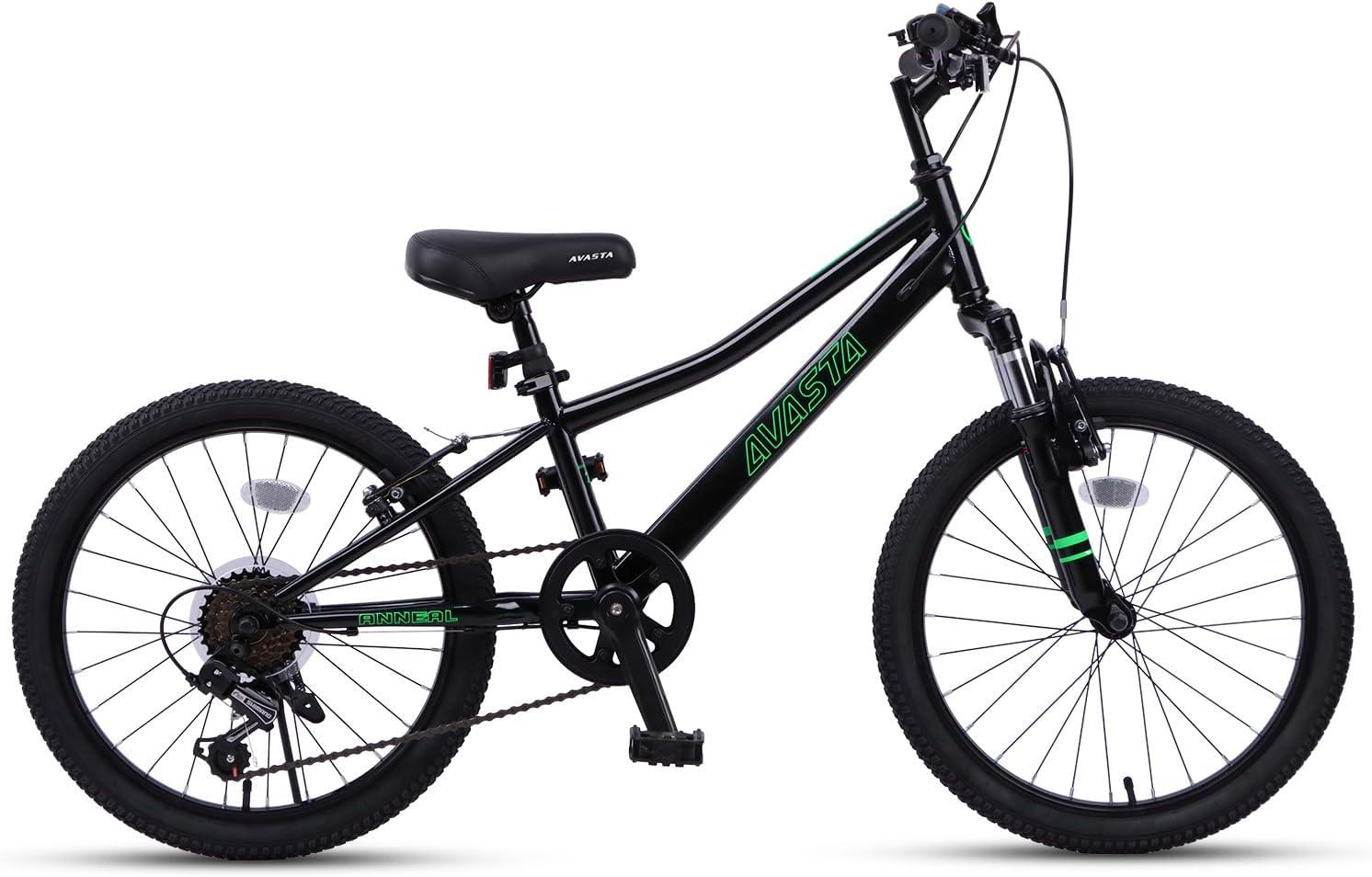 imageAVASTA Govet 20 Kids Mountain Bike for 612 Years Old Boys Girls with Suspension Fork 6 Speeds Drivetrain Multiple ColorsBlack