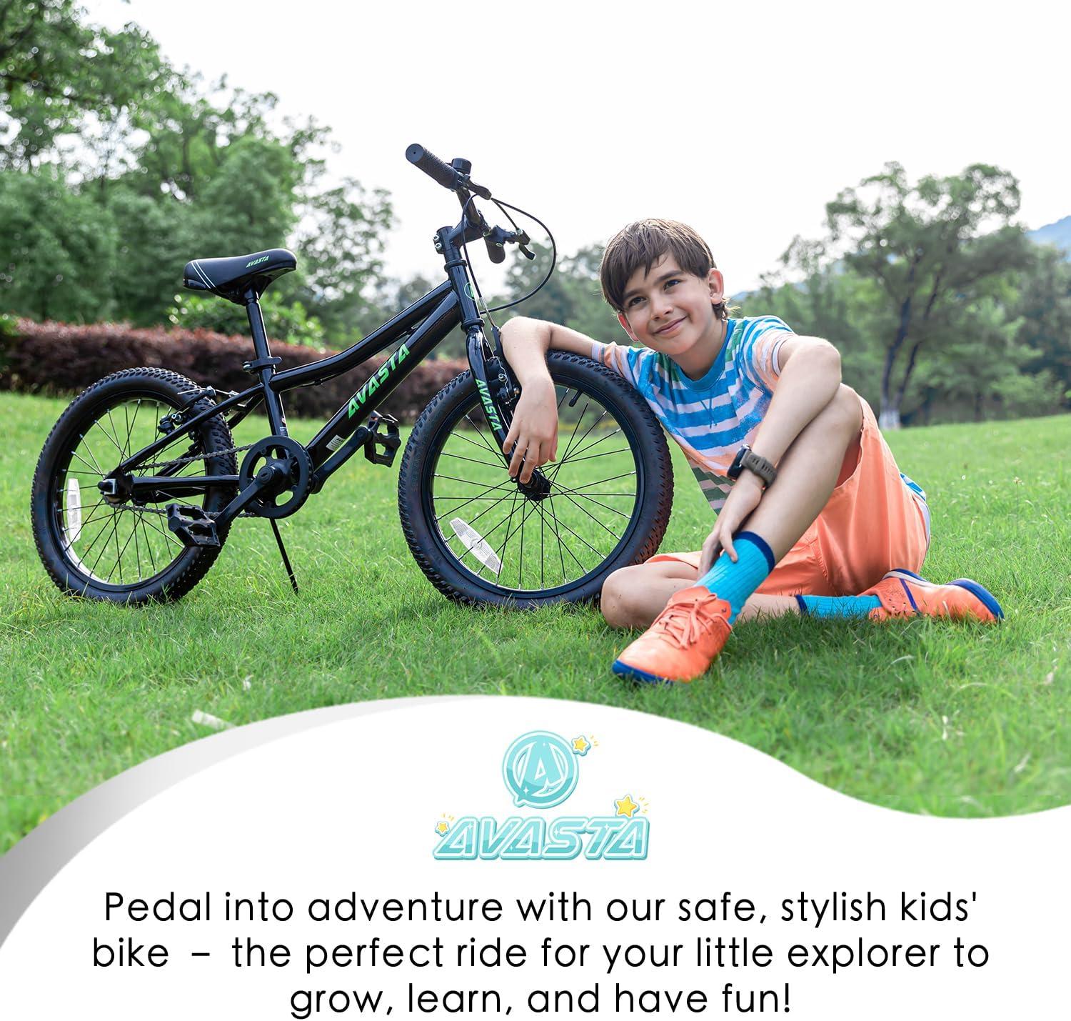 imageAVASTA Govet 20 Kids Mountain Bike for 612 Years Old Boys Girls with Suspension Fork 6 Speeds Drivetrain Multiple ColorsBlack