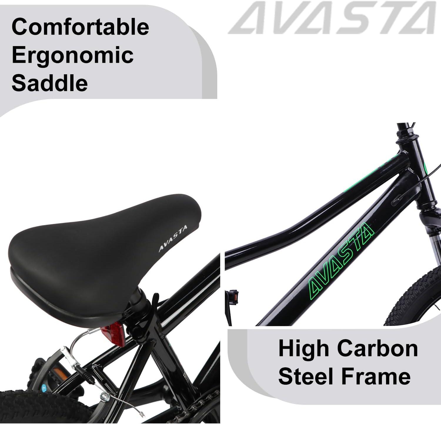 imageAVASTA Govet 20 Kids Mountain Bike for 612 Years Old Boys Girls with Suspension Fork 6 Speeds Drivetrain Multiple ColorsBlack