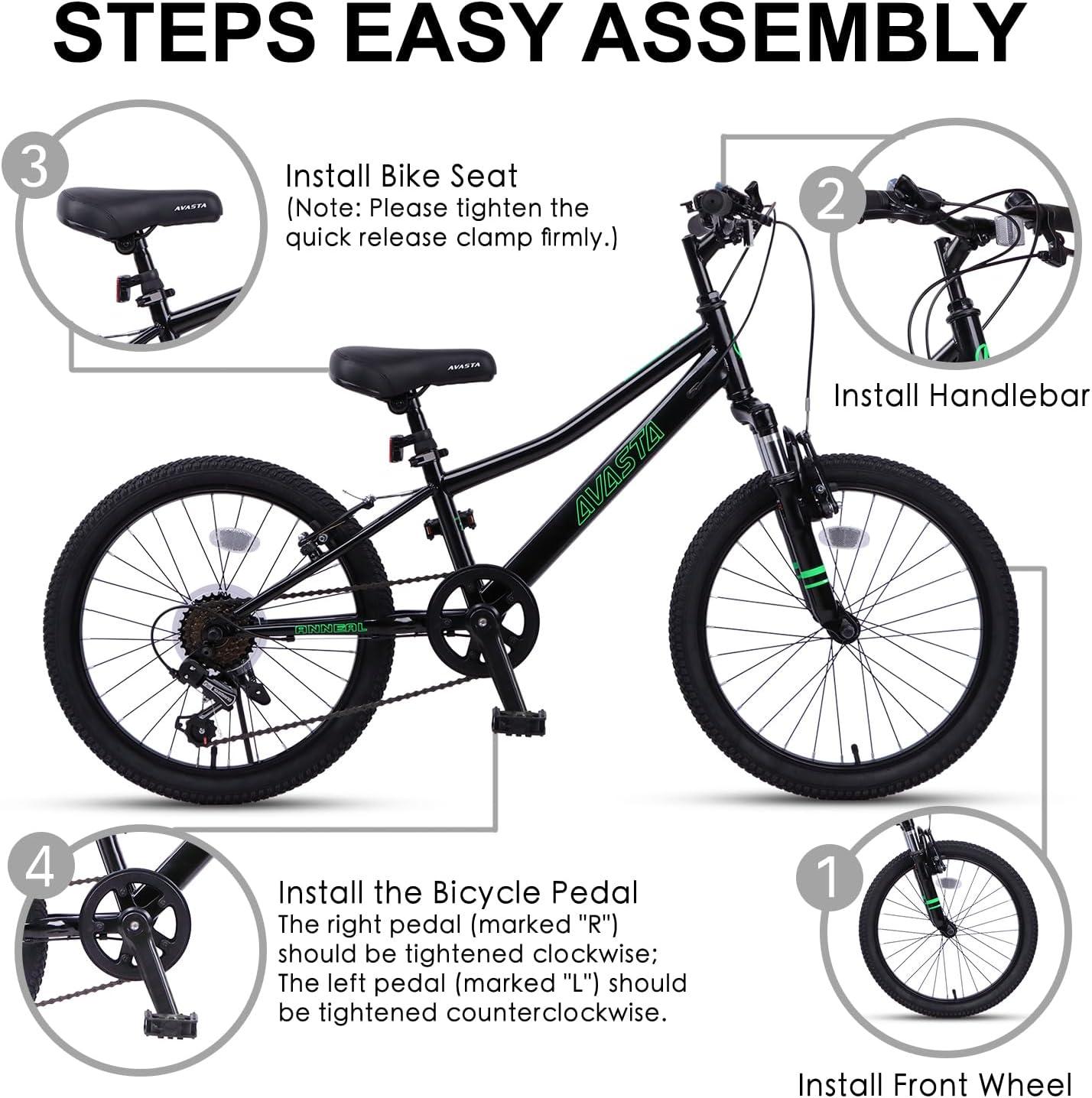 imageAVASTA Govet 20 Kids Mountain Bike for 612 Years Old Boys Girls with Suspension Fork 6 Speeds Drivetrain Multiple ColorsBlack