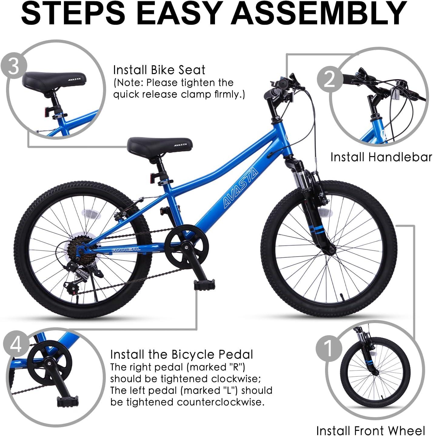imageAVASTA Govet 20 Kids Mountain Bike for 612 Years Old Boys Girls with Suspension Fork 6 Speeds Drivetrain Multiple ColorsBlue
