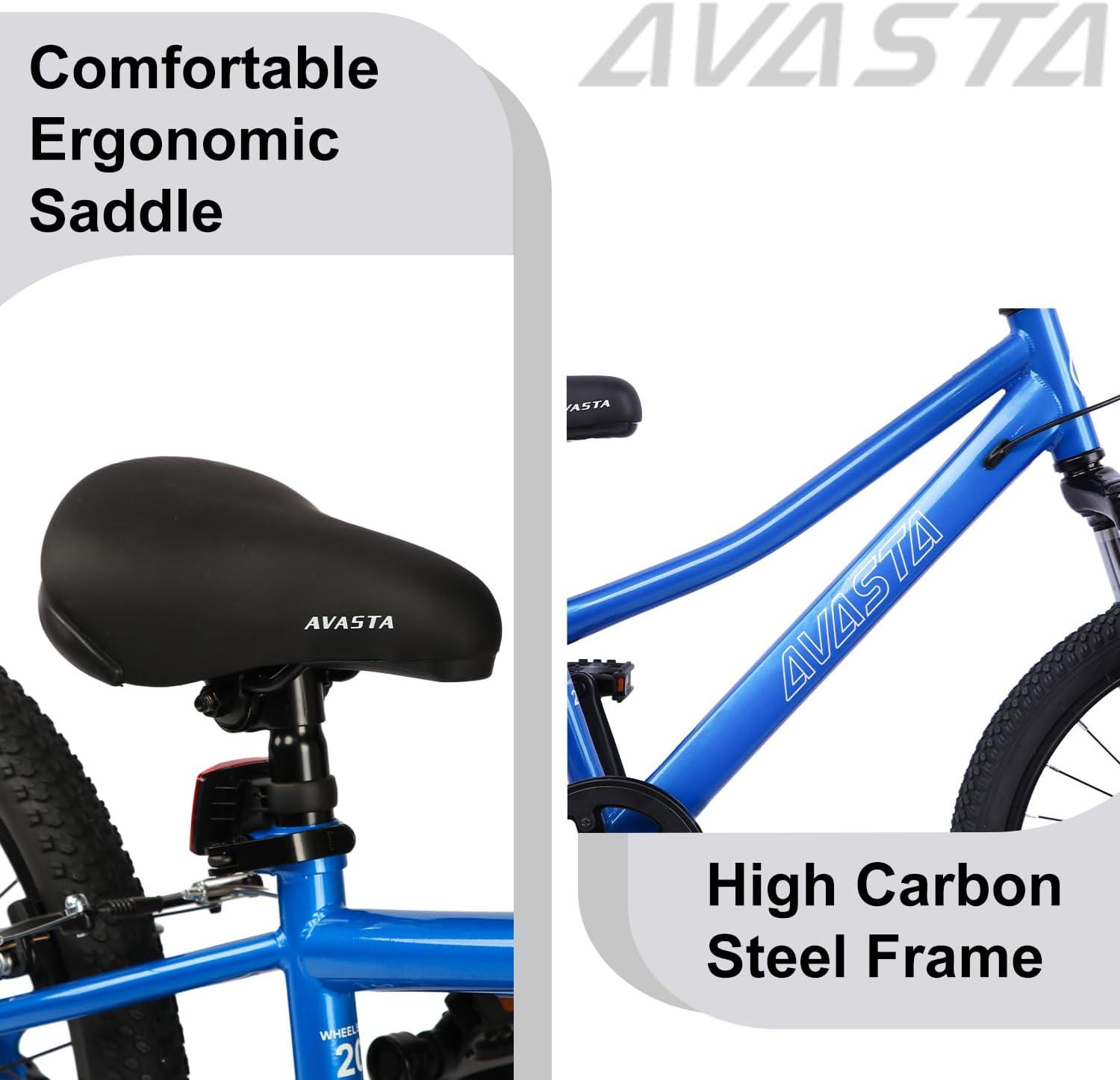imageAVASTA Govet 20 Kids Mountain Bike for 612 Years Old Boys Girls with Suspension Fork 6 Speeds Drivetrain Multiple ColorsBlue