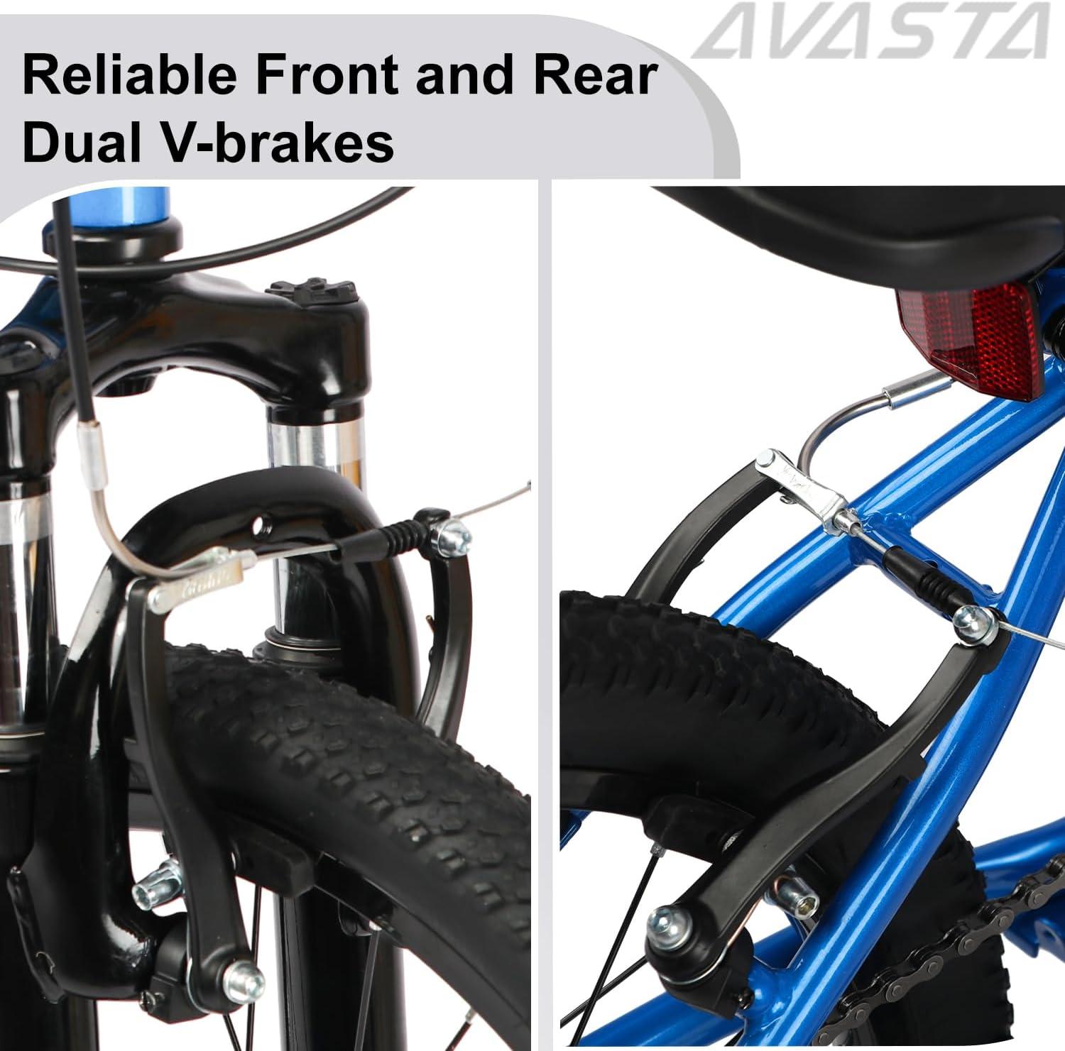 imageAVASTA Govet 20 Kids Mountain Bike for 612 Years Old Boys Girls with Suspension Fork 6 Speeds Drivetrain Multiple ColorsBlue