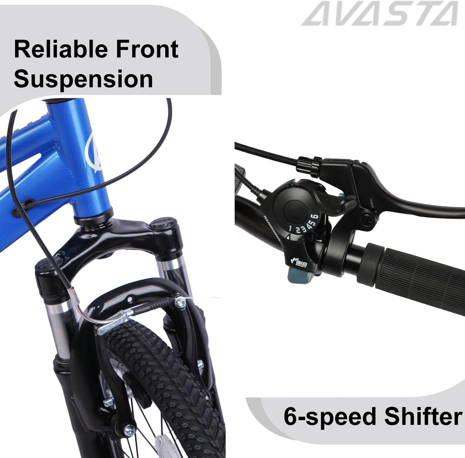 imageAVASTA Govet 20 Kids Mountain Bike for 612 Years Old Boys Girls with Suspension Fork 6 Speeds Drivetrain Multiple ColorsBlue