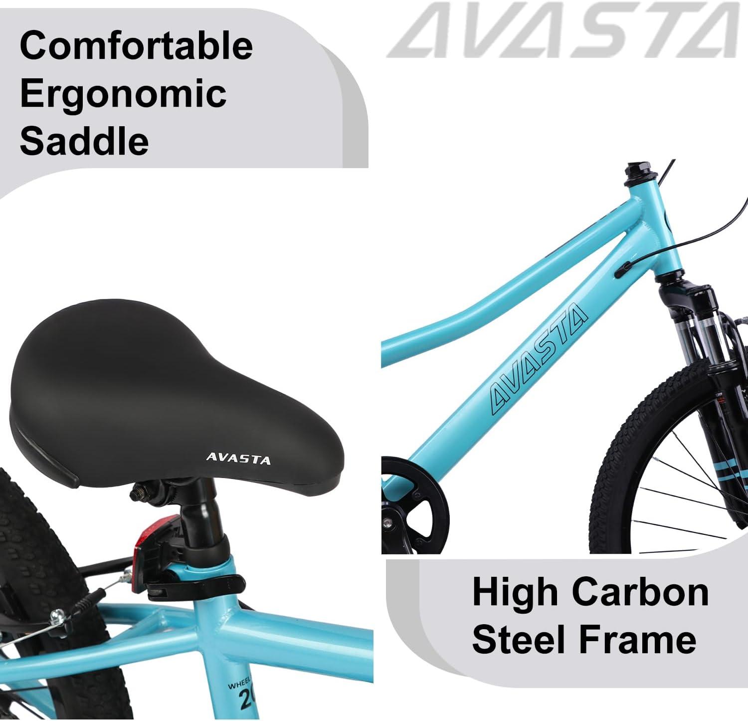 imageAVASTA Govet 20 Kids Mountain Bike for 612 Years Old Boys Girls with Suspension Fork 6 Speeds Drivetrain Multiple ColorsCyan